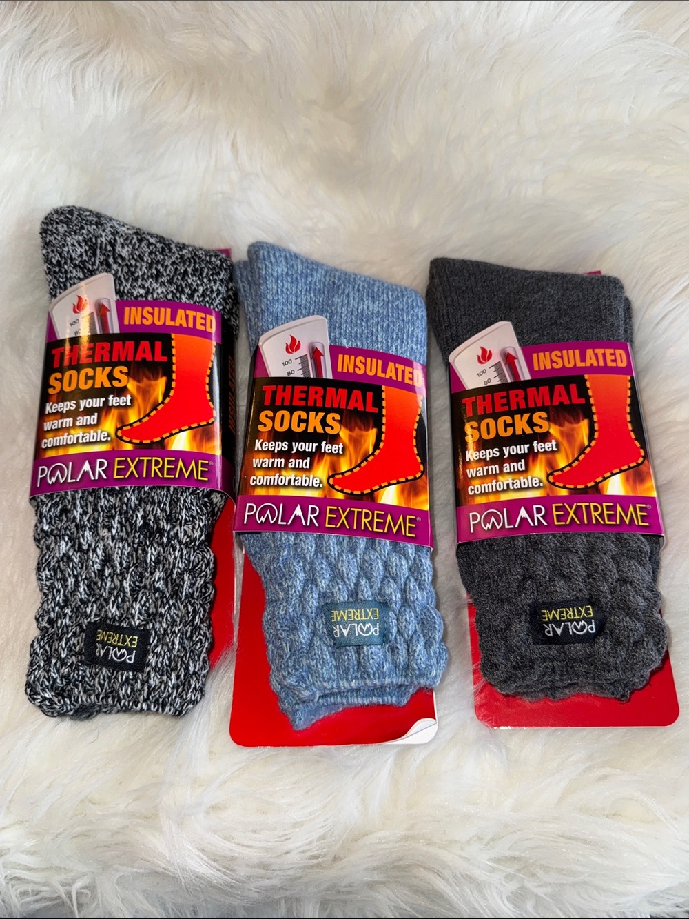 Polar Extreme Women's Thermal 3 Pack Socks - Black, Gray, Blue